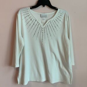 Alfred Dunner White quarter Sleeve Top with Embellishments